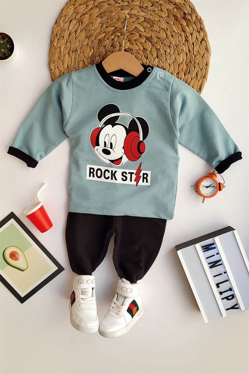 Rock Star Baskılı Çocuk Eşofman Takımı Mavi Siyah