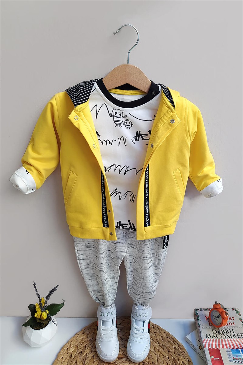Şimşek Baskılı Erkek Bebek 3'lü Hırka Takım