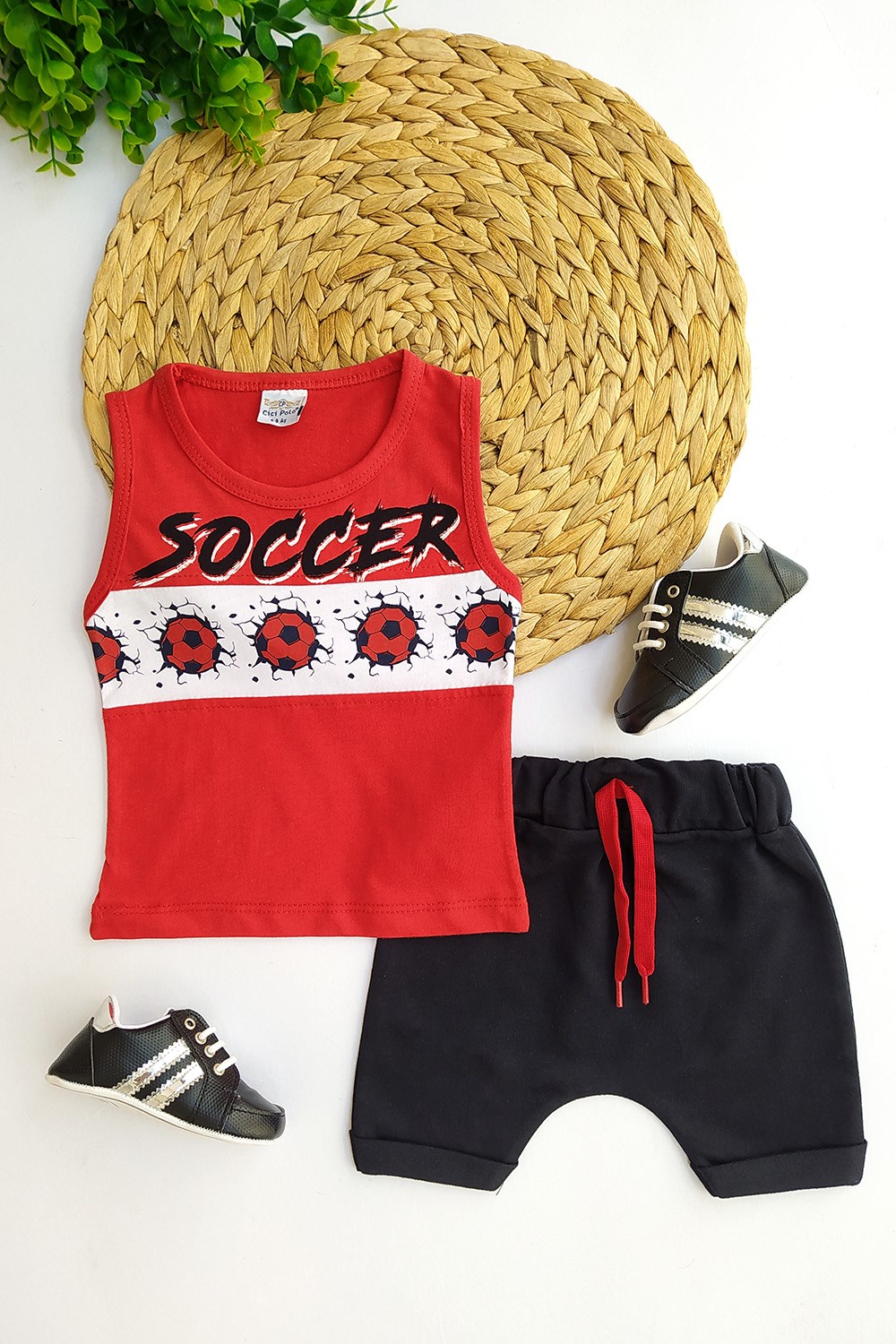 Soccer ve Top Baskılı Şortlu Erkek Çocuk Takım Sarı