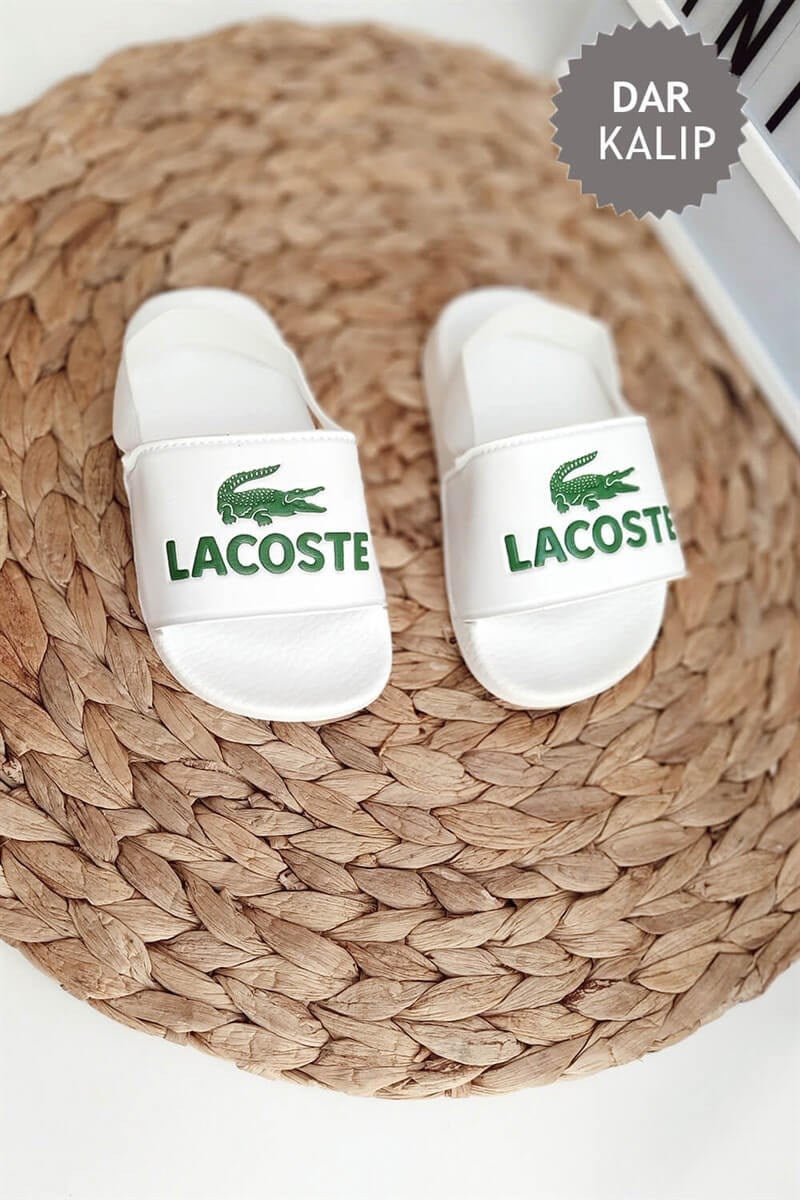 Timsah Baskılı Arkası Lastikli Çocuk Sandalet Beyaz Yeşil