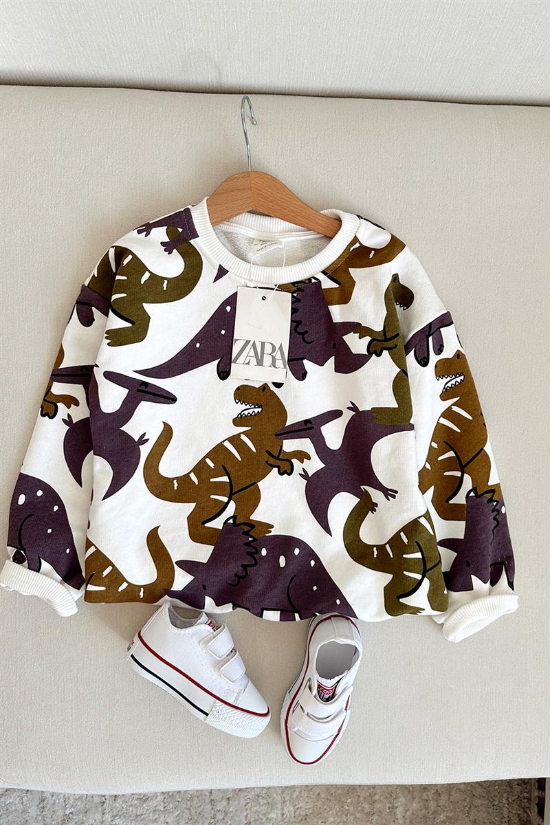 Timsah Baskılı Çocuk Sweat Beyaz