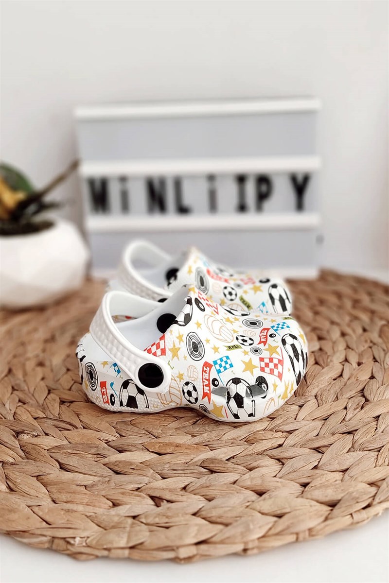 Top Baskılı Çocuk Crocs Sandalet Beyaz
