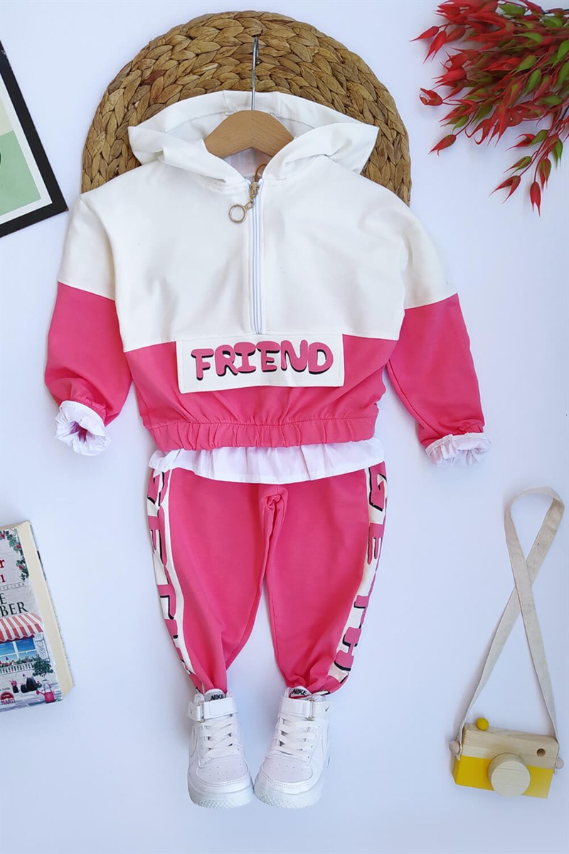Trend Baskılı Çocuk Takım Pembe Beyaz