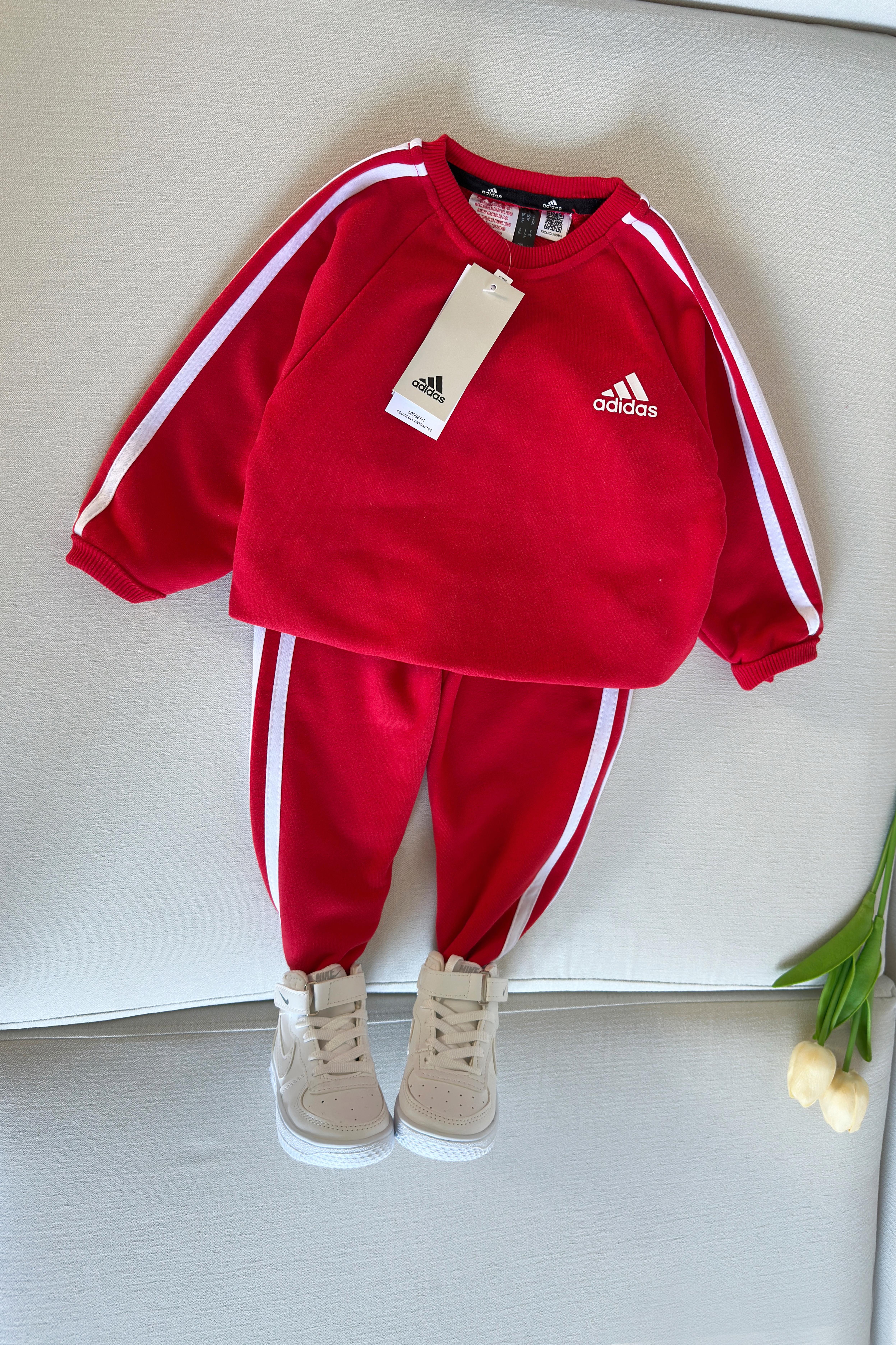 Yanı Çizgili Çocuk Eşofman Takımı Kırmızı Beyaz