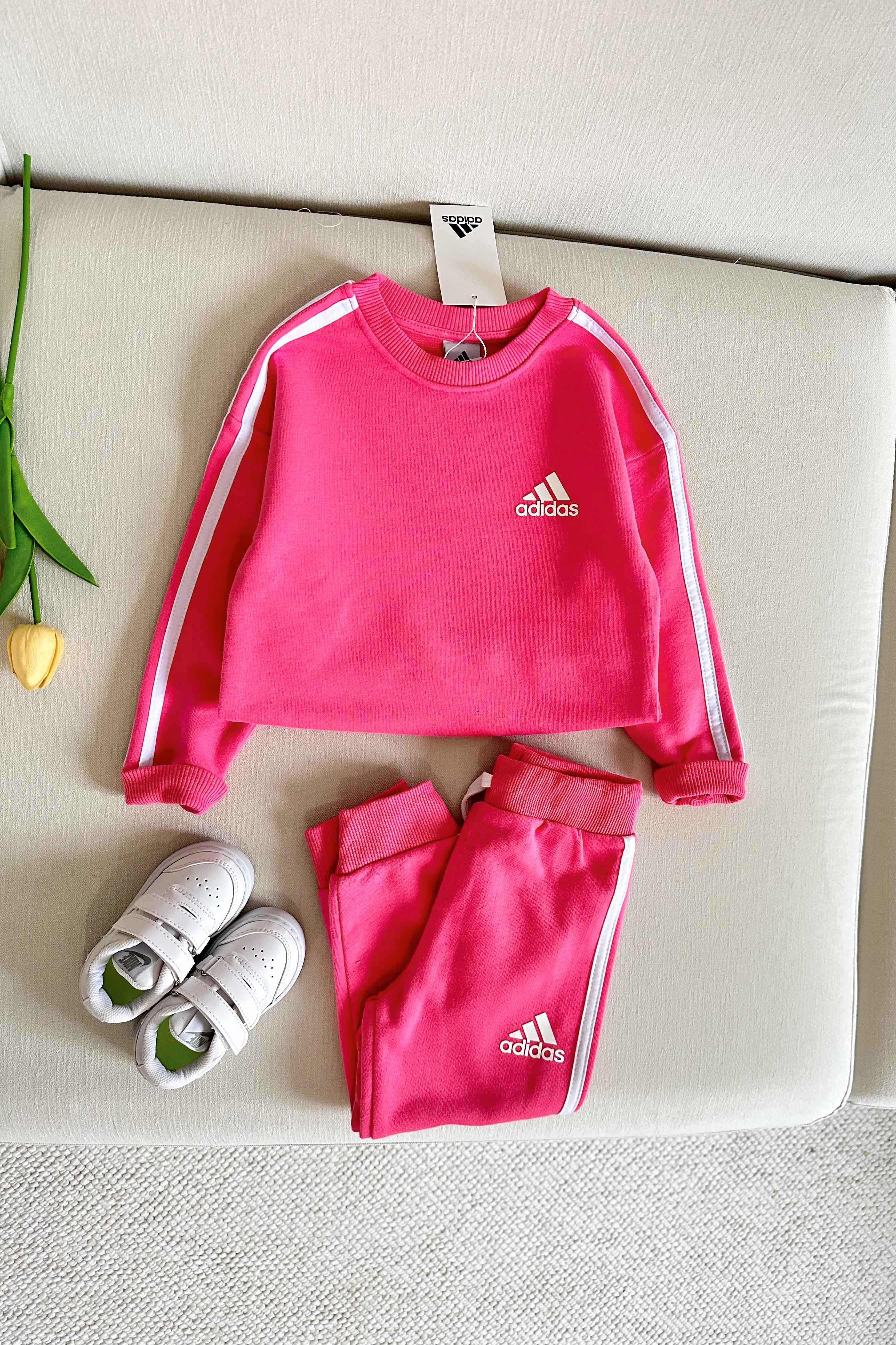 Yanı Çizgili Çocuk Eşofman Takımı Pembe Beyaz