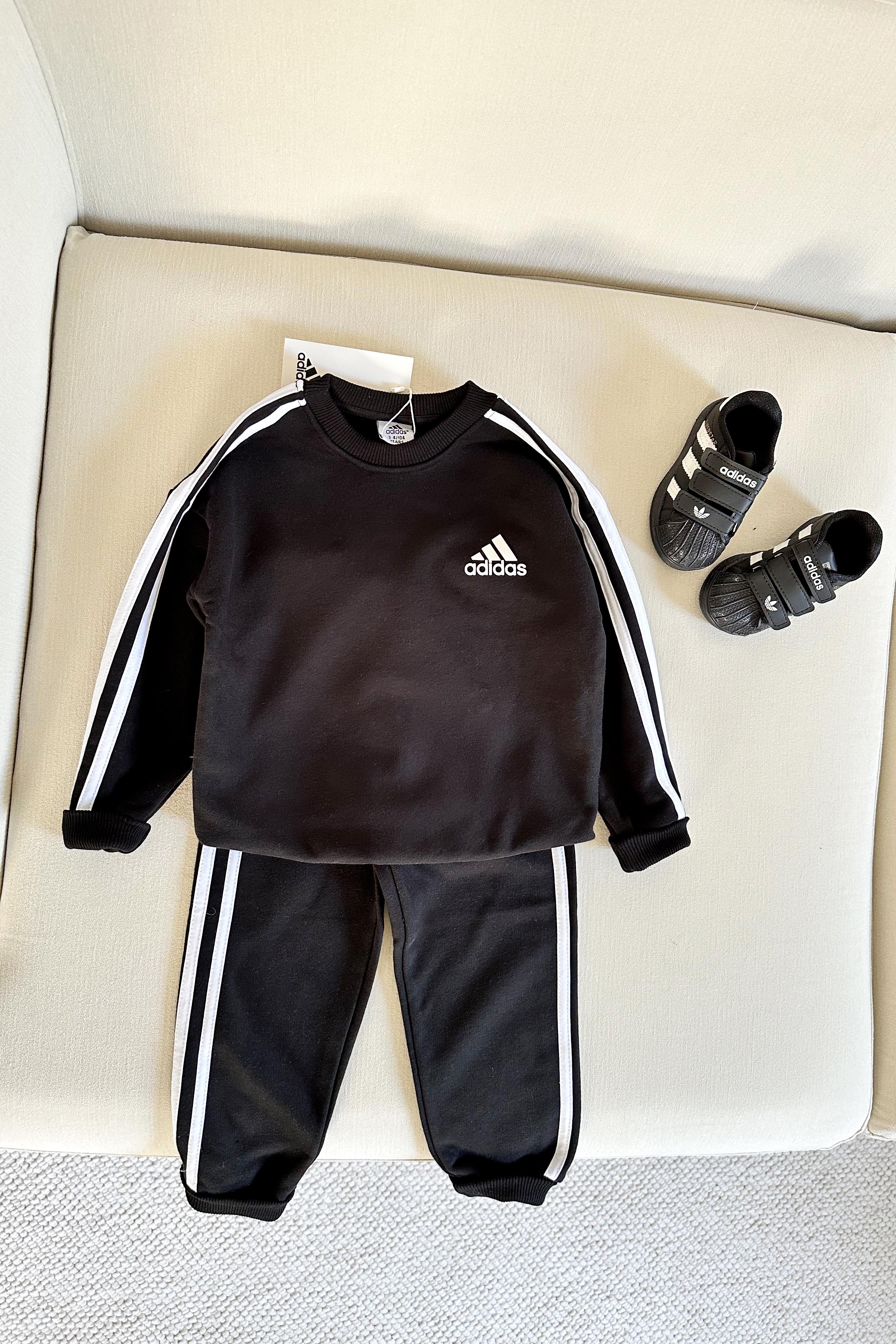 Yanı Çizgili Çocuk Eşofman Takımı Siyah Beyaz