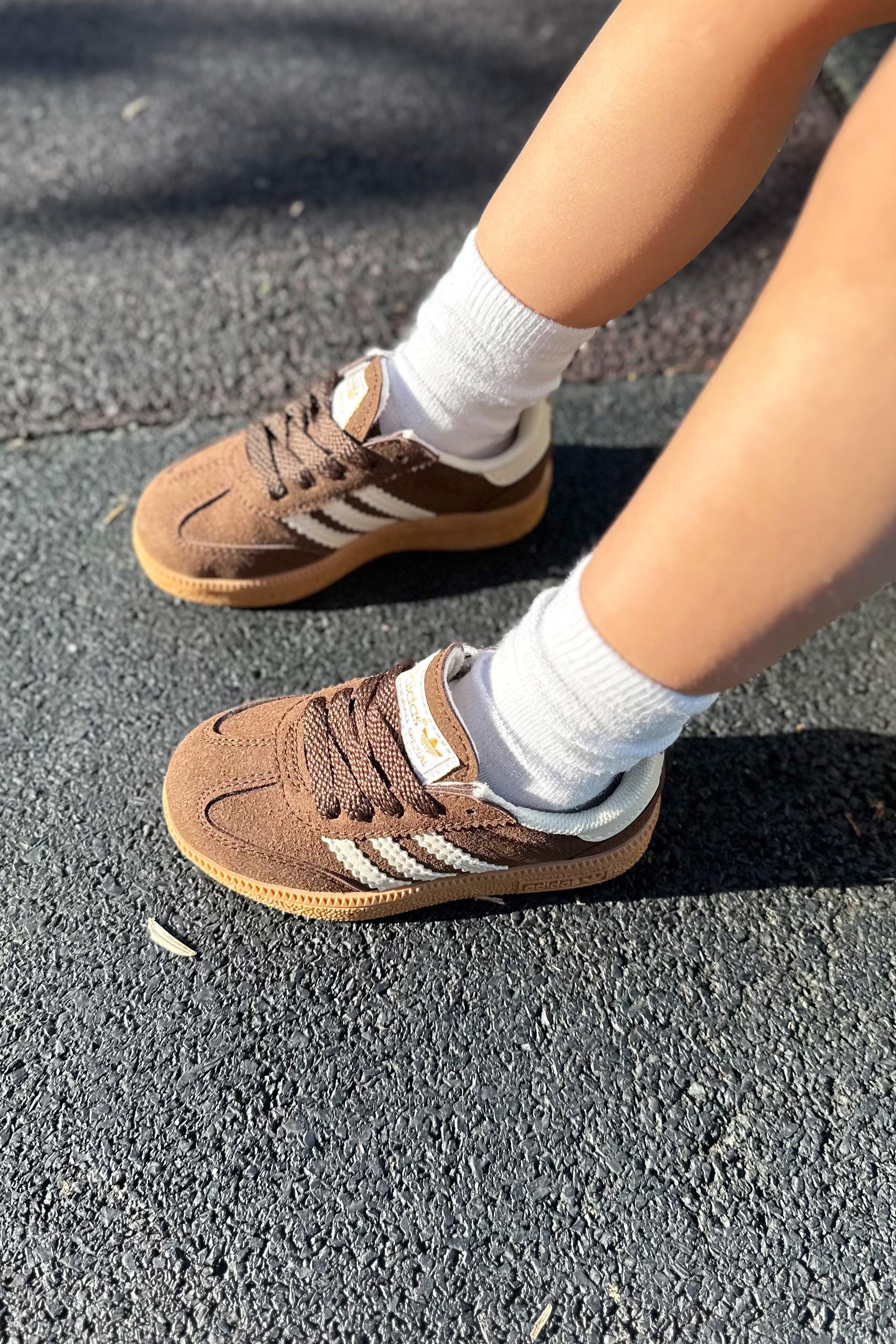 Yanı Çizgili Çocuk Spor Ayakkabı Kahve Beyaz