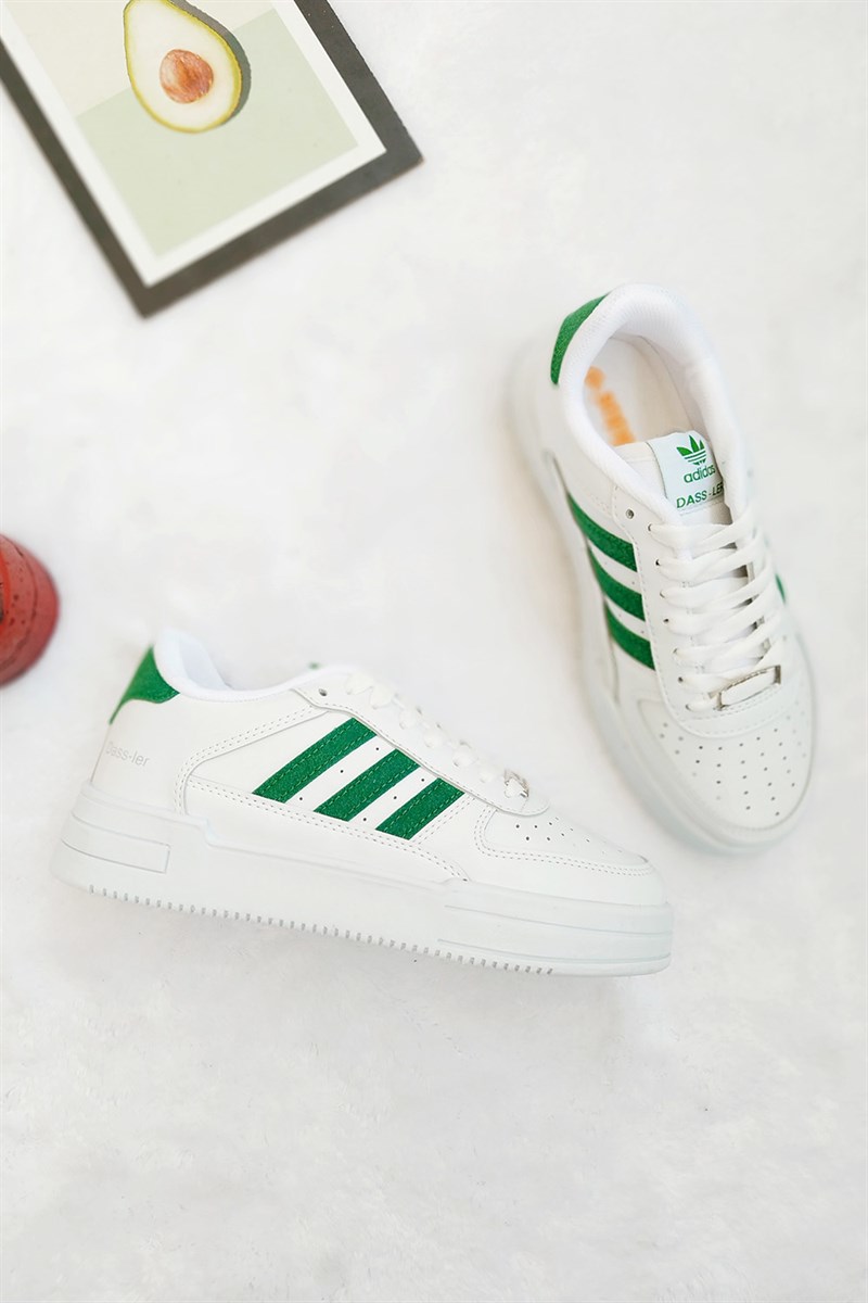 Yanı Çizgili Yüksek Taban Spor Ayakkabı Beyaz Yeşil - Minilipy.com