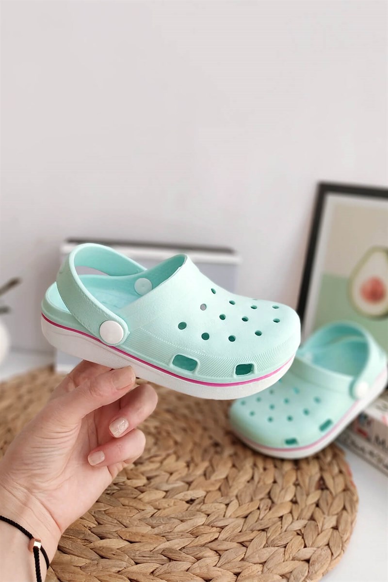 Yanı Kırmızı Şeritli Çocuk Crocs Sandalet Mint