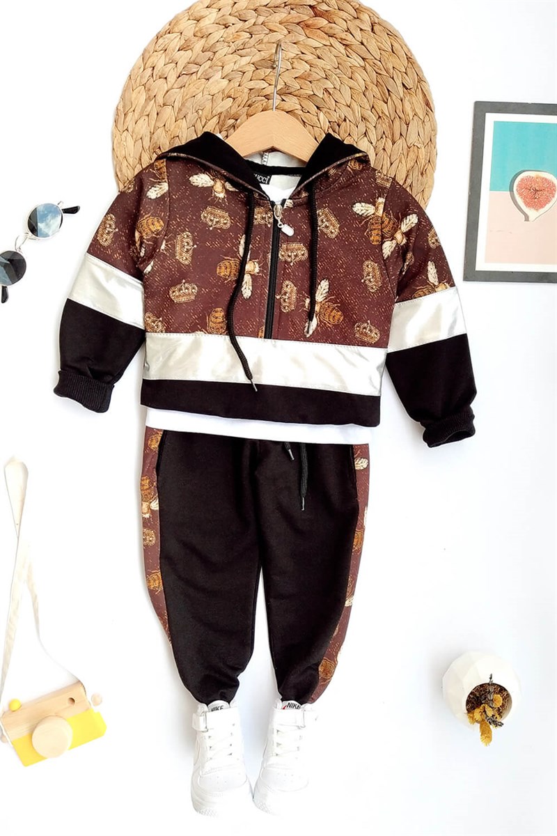 Yarım Fermuarlı Çocuk Sweat Takım Kahverengi