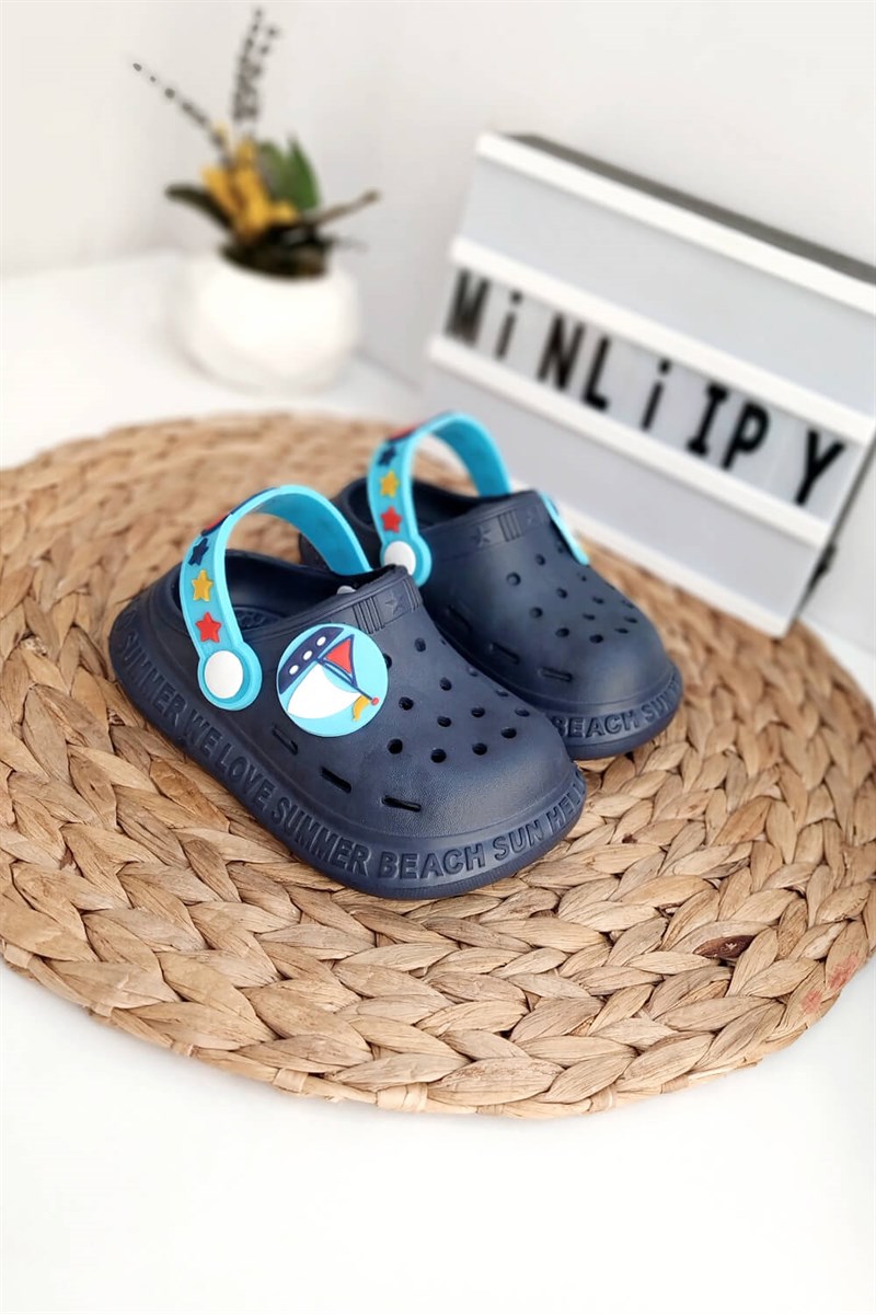 Yelken Baskılı Çocuk Crocs Sandalet Lacivert Mavi