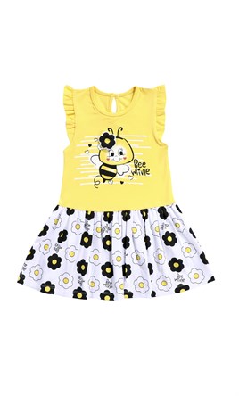 Arı Baskılı Sarı Rengi Kız Çocuk Elbise