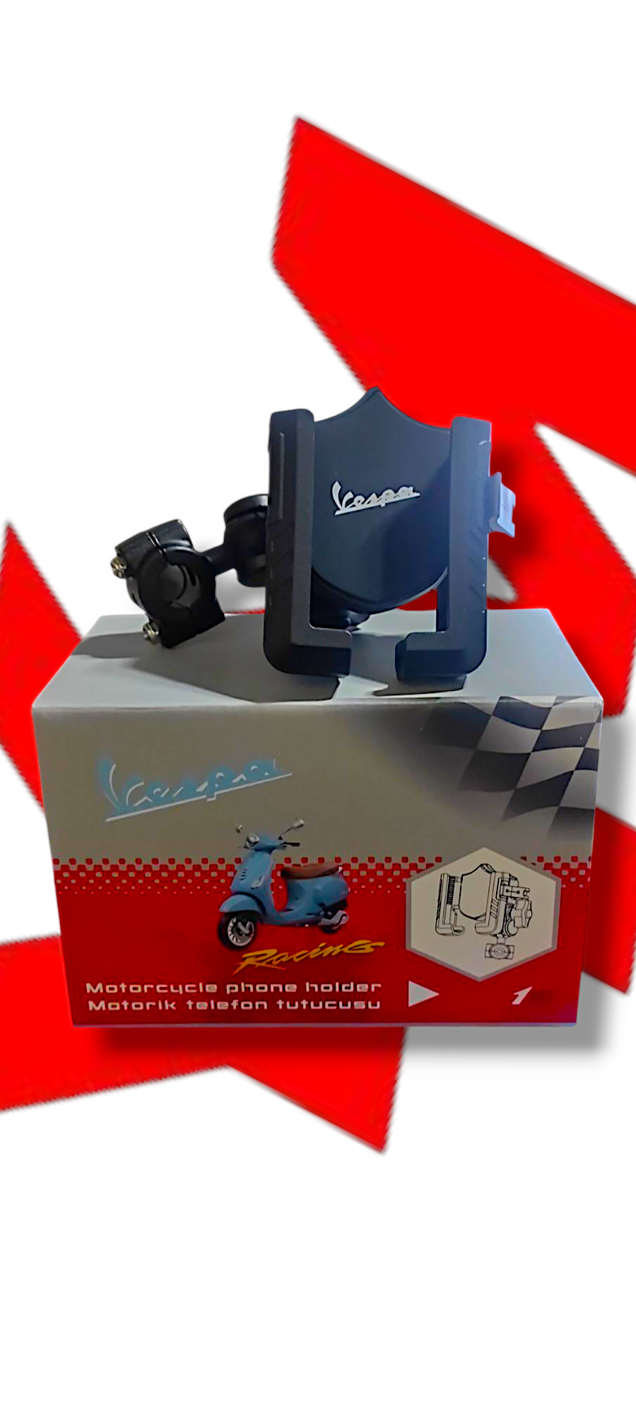 Vespa Racing Titreşim Özellikli Motosiklet Telefon TutucuVespa Racing Titreşim Özellikli Motosiklet Telefon Tutucu