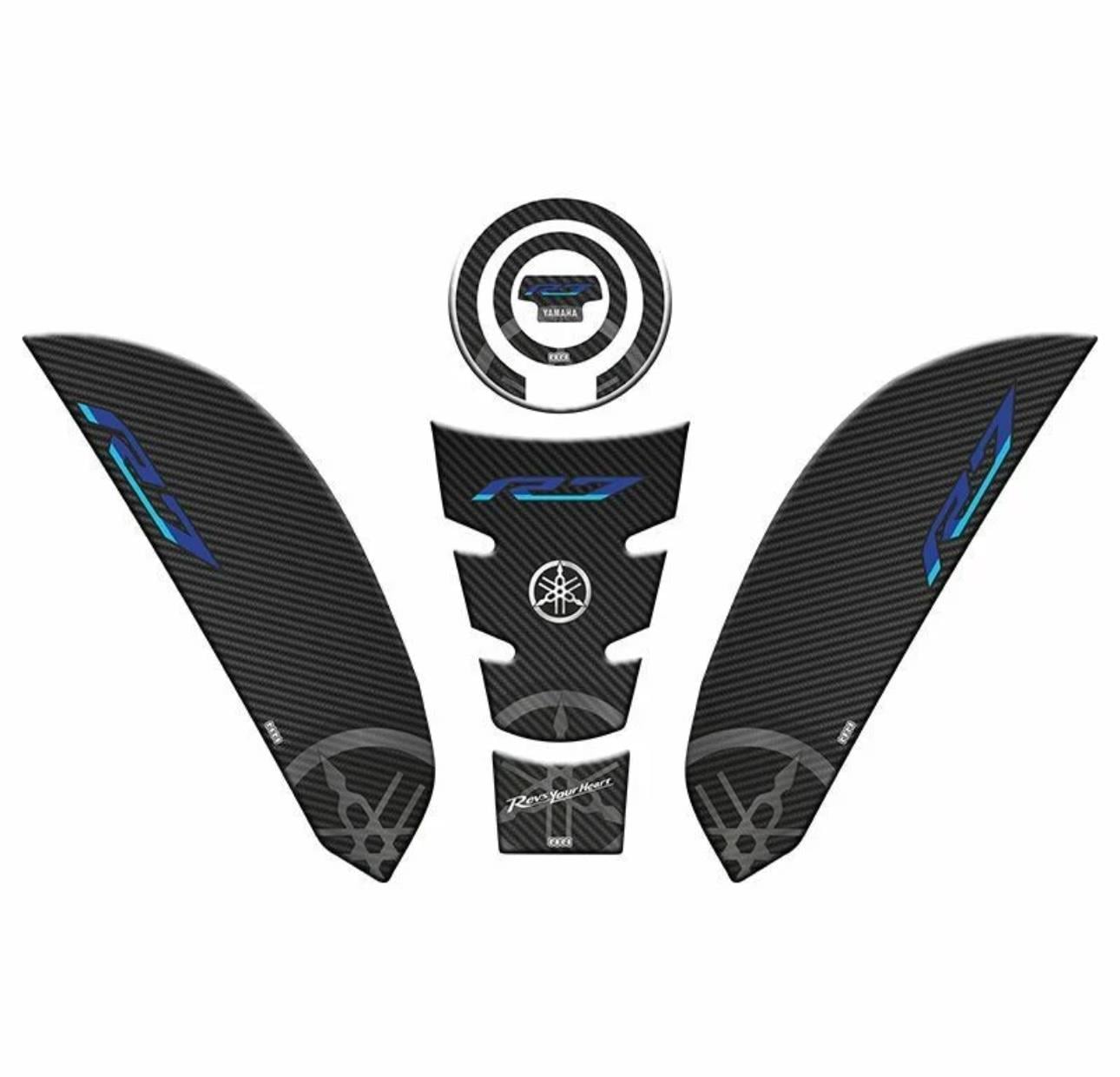 Yamaha R7 Tank Pad Seti Carbon MaviYamaha R7 Tank Pad Seti Carbon Mavi