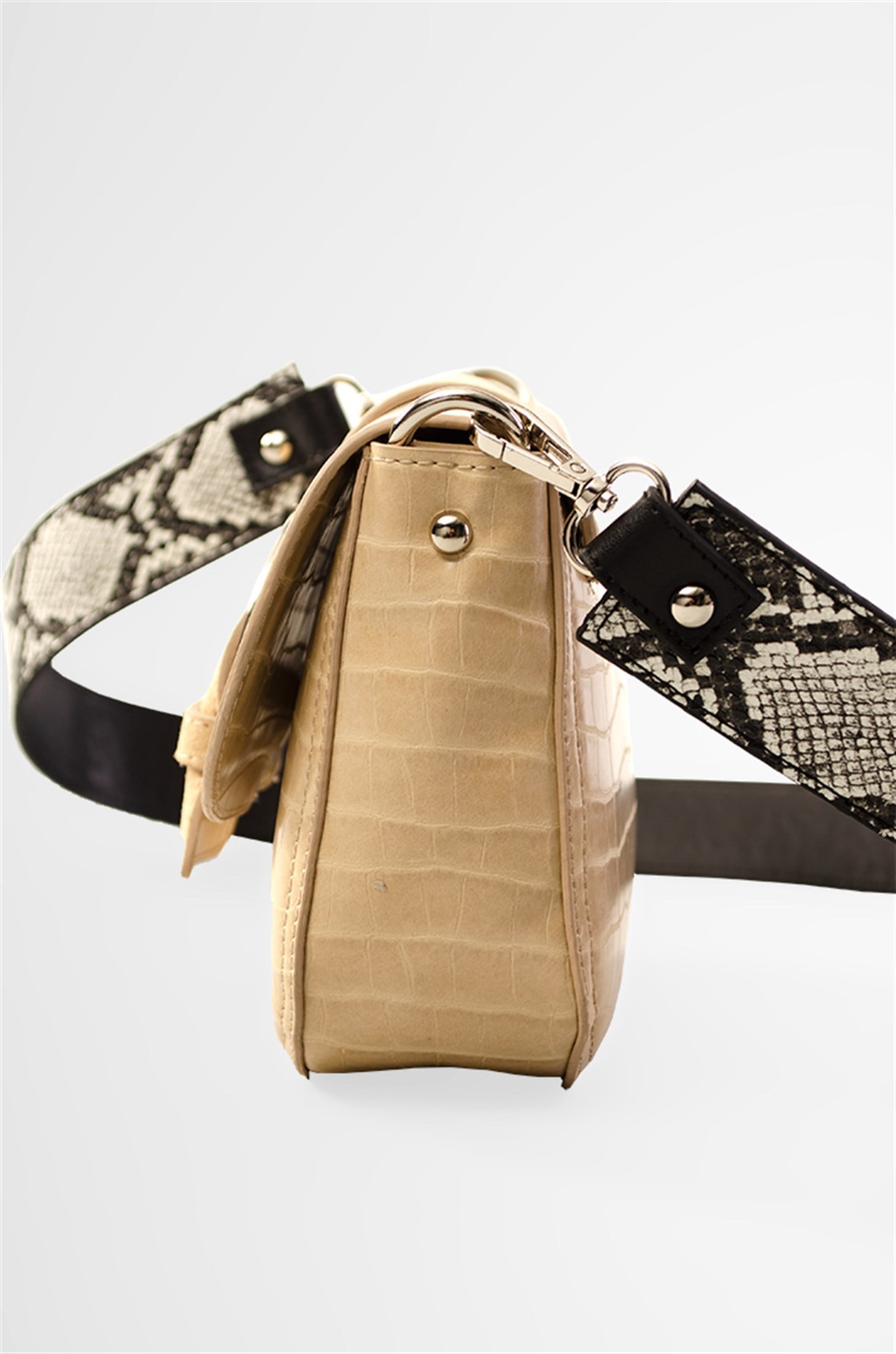 LEMYA - Bej Croco - Mini Omuz Çanta