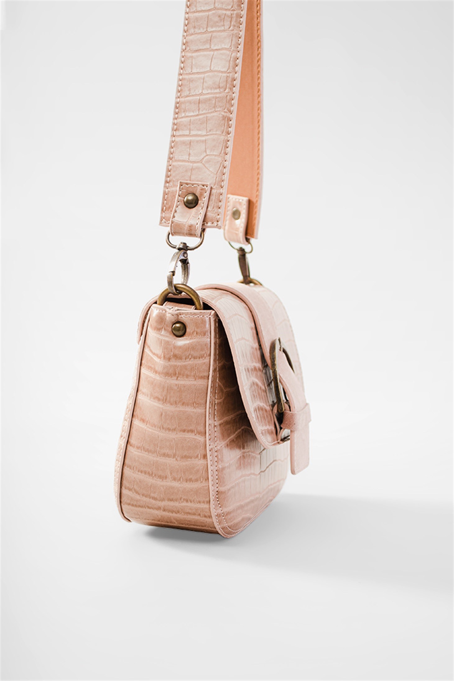 LEMYA - Pudra Croco - Mini Omuz Çanta