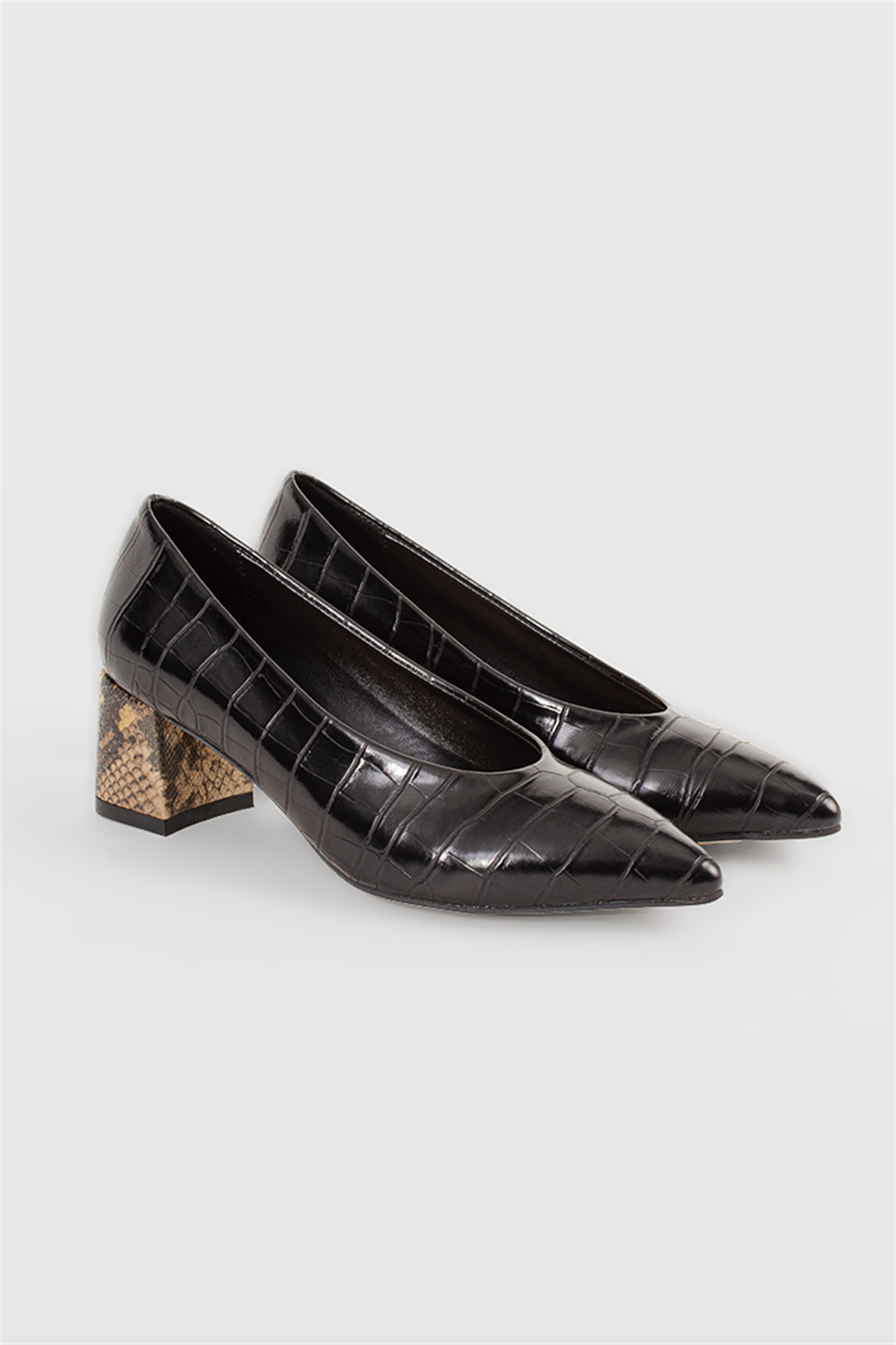 MAYFAIR - Siyah Croco - Orta Topuk