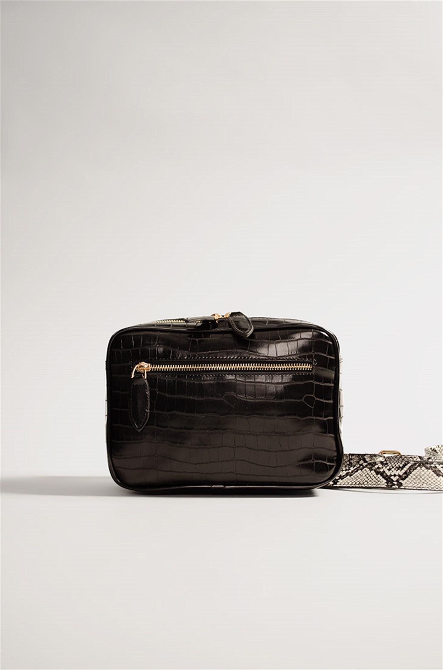 TINNA - Siyah Croco - Mini Saplı Çanta