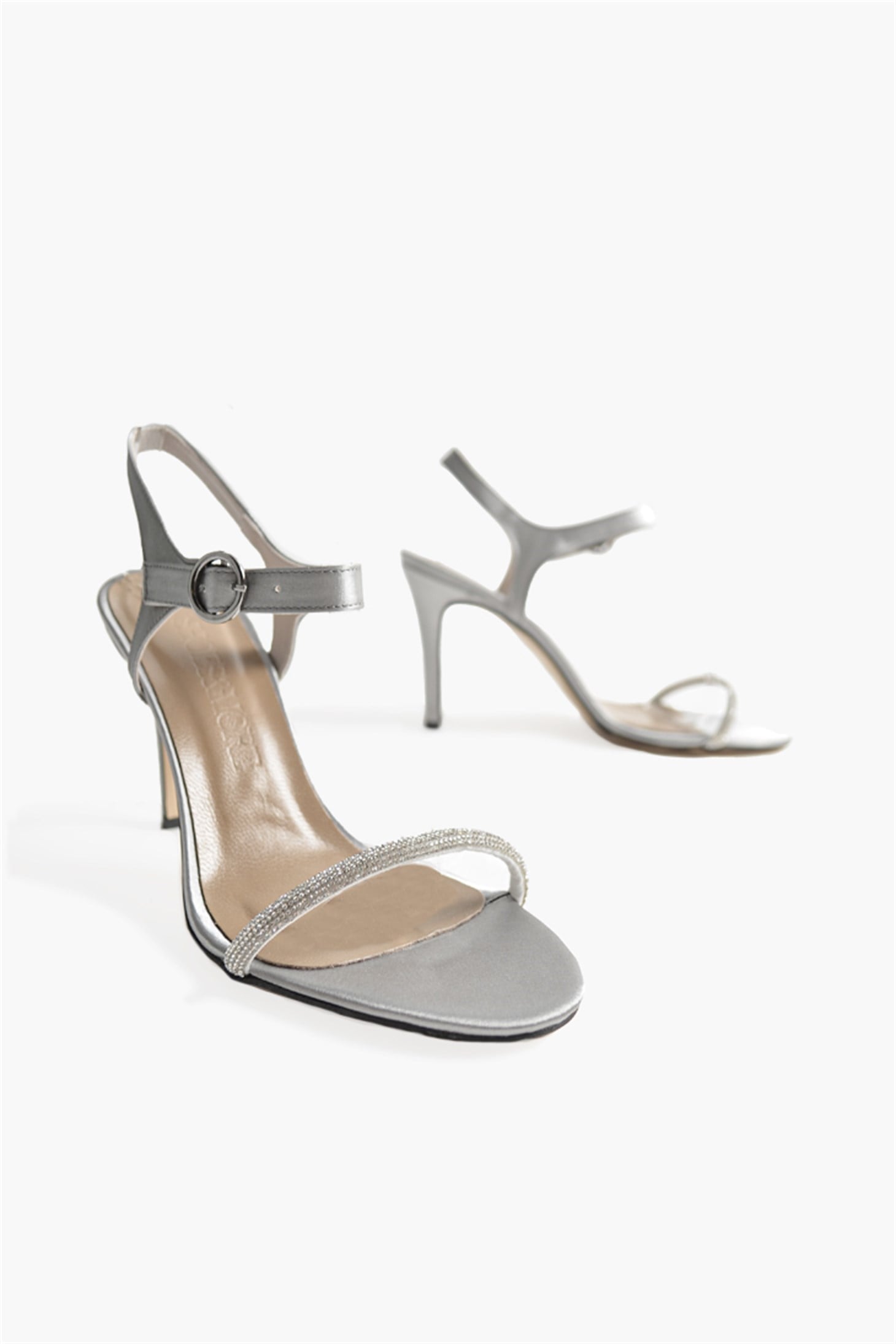 SHOES&MOREKLERRKLERR - Gri Saten - Topuklu