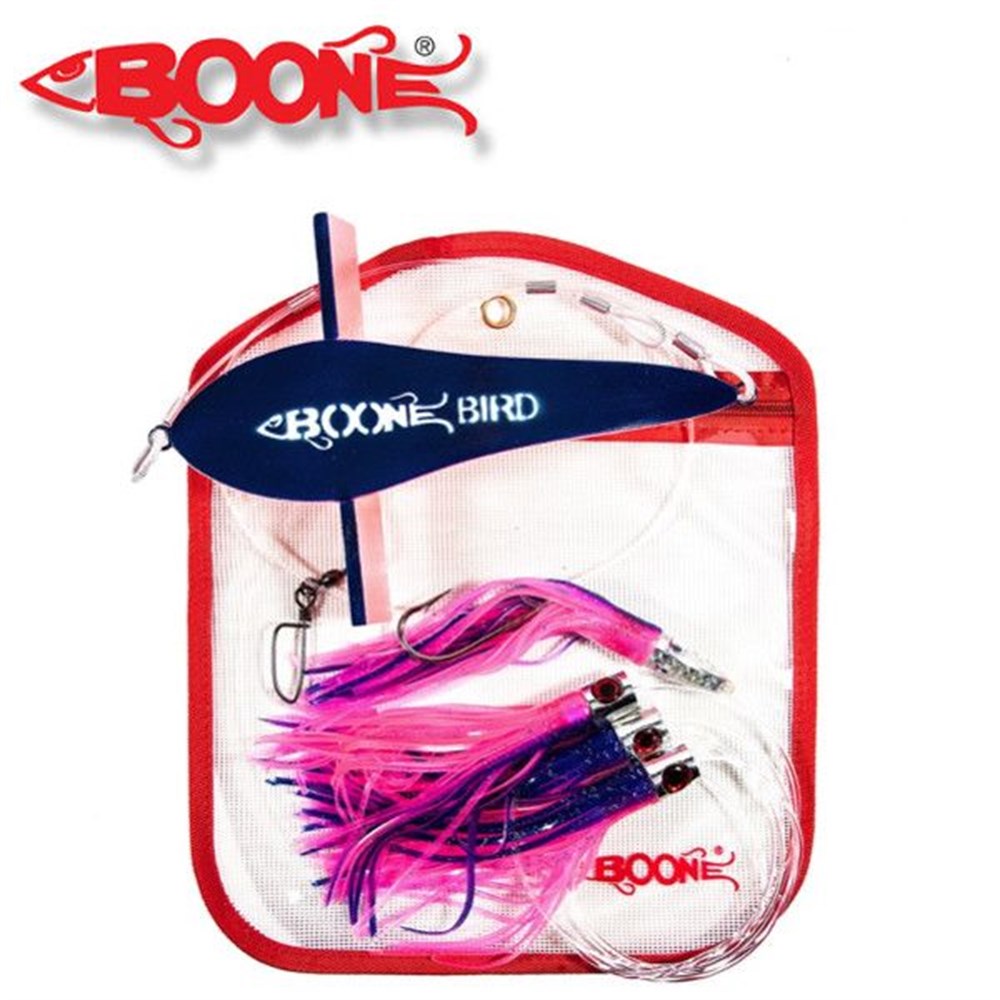 Boone Cezbedici Kuş ve Püsküllü Sırtı Takımı (Teaser Bird Trolling Rig) 24cm Mavi / Pembe