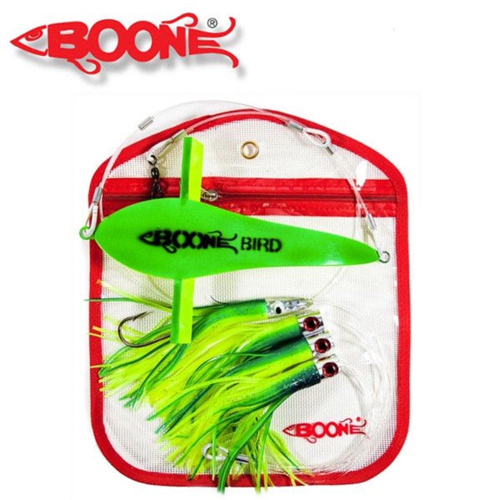 Boone Cezbedici Kuş ve Püsküllü Sırtı Takımı (Teaser Bird Trolling Rig) 24cm Yeşil / Sarı