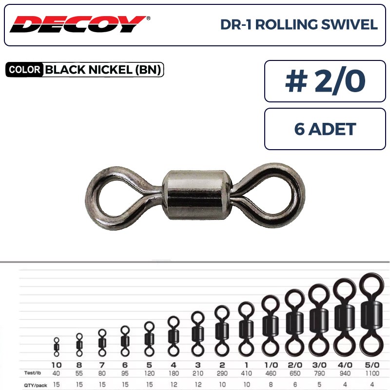 Decoy DR-1 Rolling Swivel Rulmanlı Fırdöndü #2/0 650lb (6 Adet)