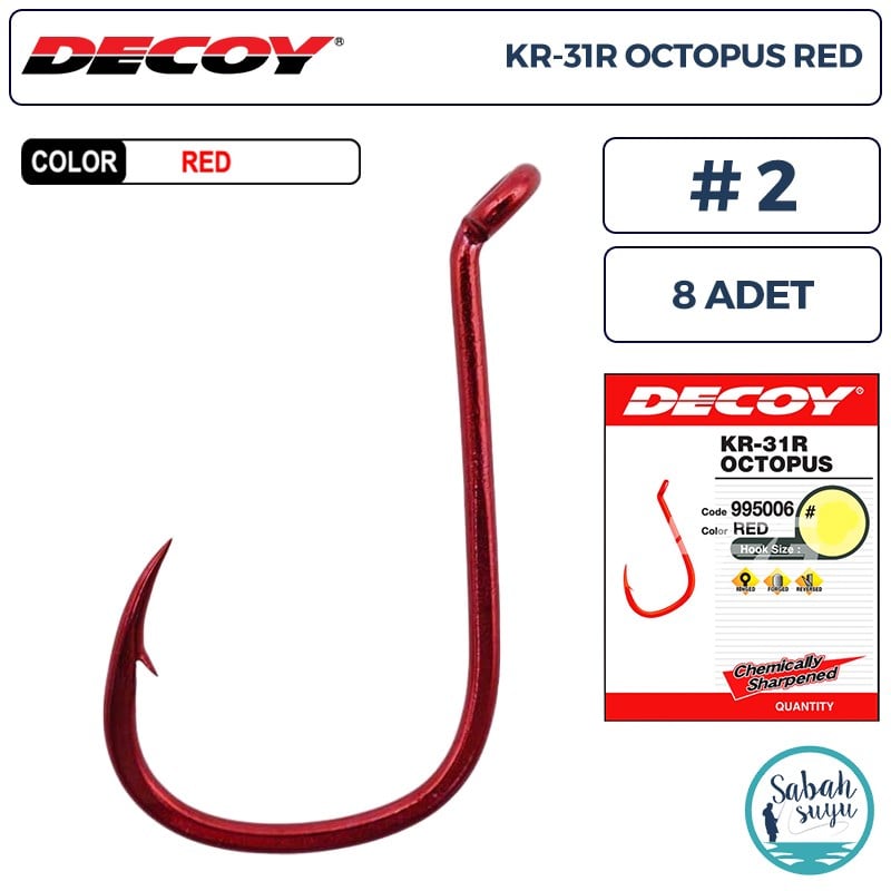 Decoy KR-31R Octopus Delikli Olta İğnesi Kırmızı #2 (8 Adet)