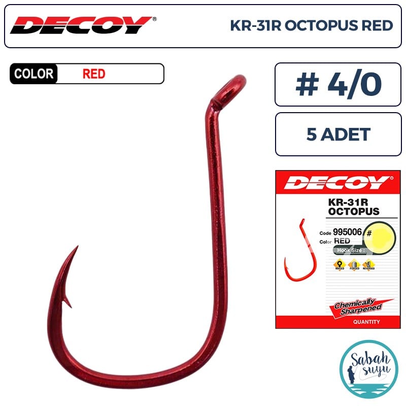 Decoy KR-31R Octopus Delikli Olta İğnesi Kırmızı #4/0 (5 Adet)