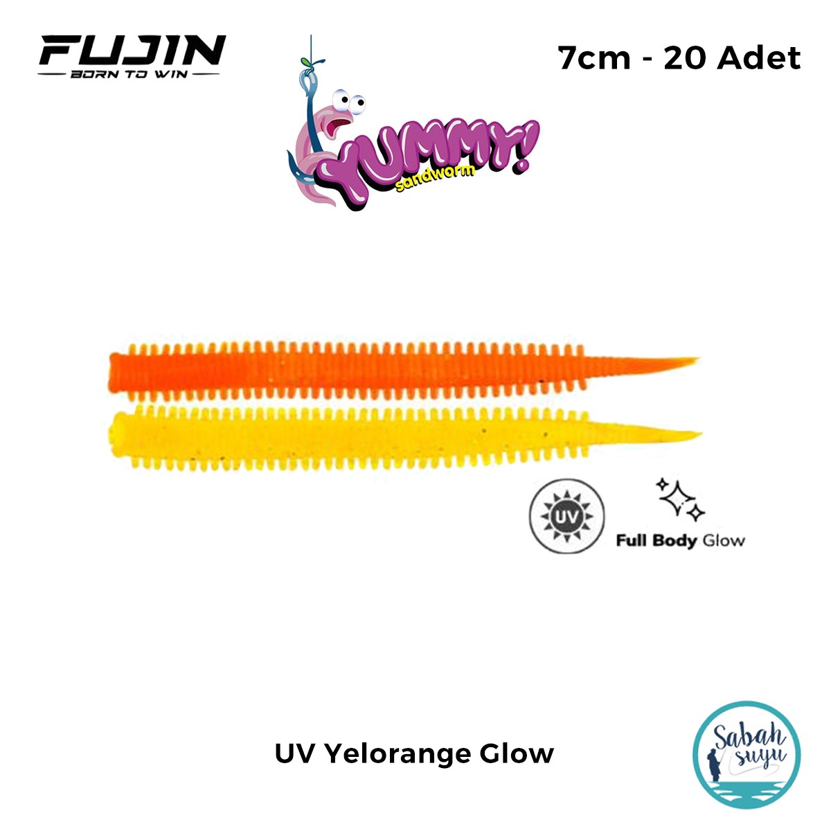 Fujin Yummy Sandworm LRF Silikon 7 cm UV Yelorange Glow (20 Adet)