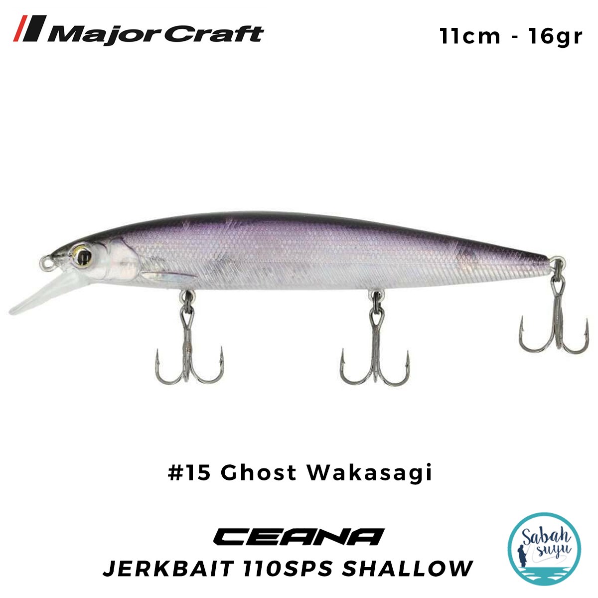 Major Craft Ceana Jerkbait 110SPS Shallow 11cm 16gr #15 Ghost Wakasagi