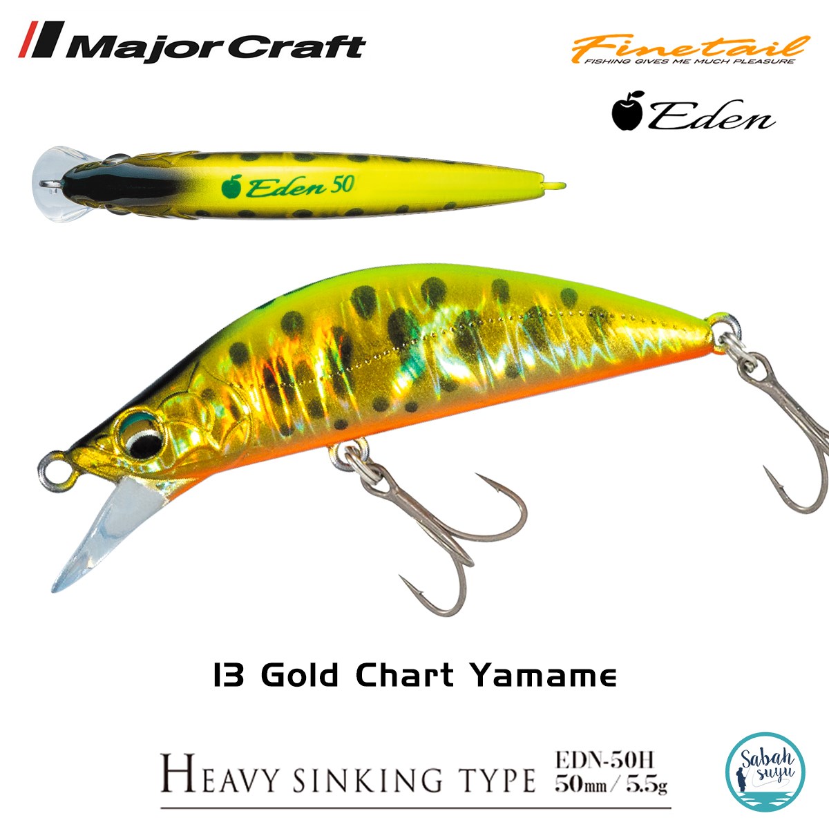 Major Craft Finetail Eden 50HS 5.5gr LRF Sahte Balık # 13 Gold Chart Yamame