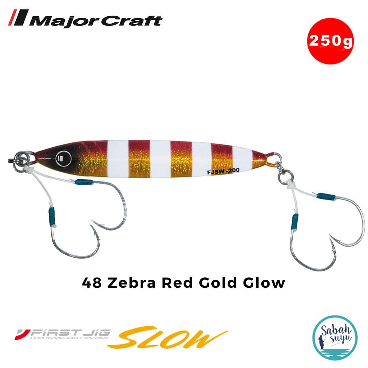Major Craft First Jig Slow FJSW-250gr #48 Zebra Red Gold Glow