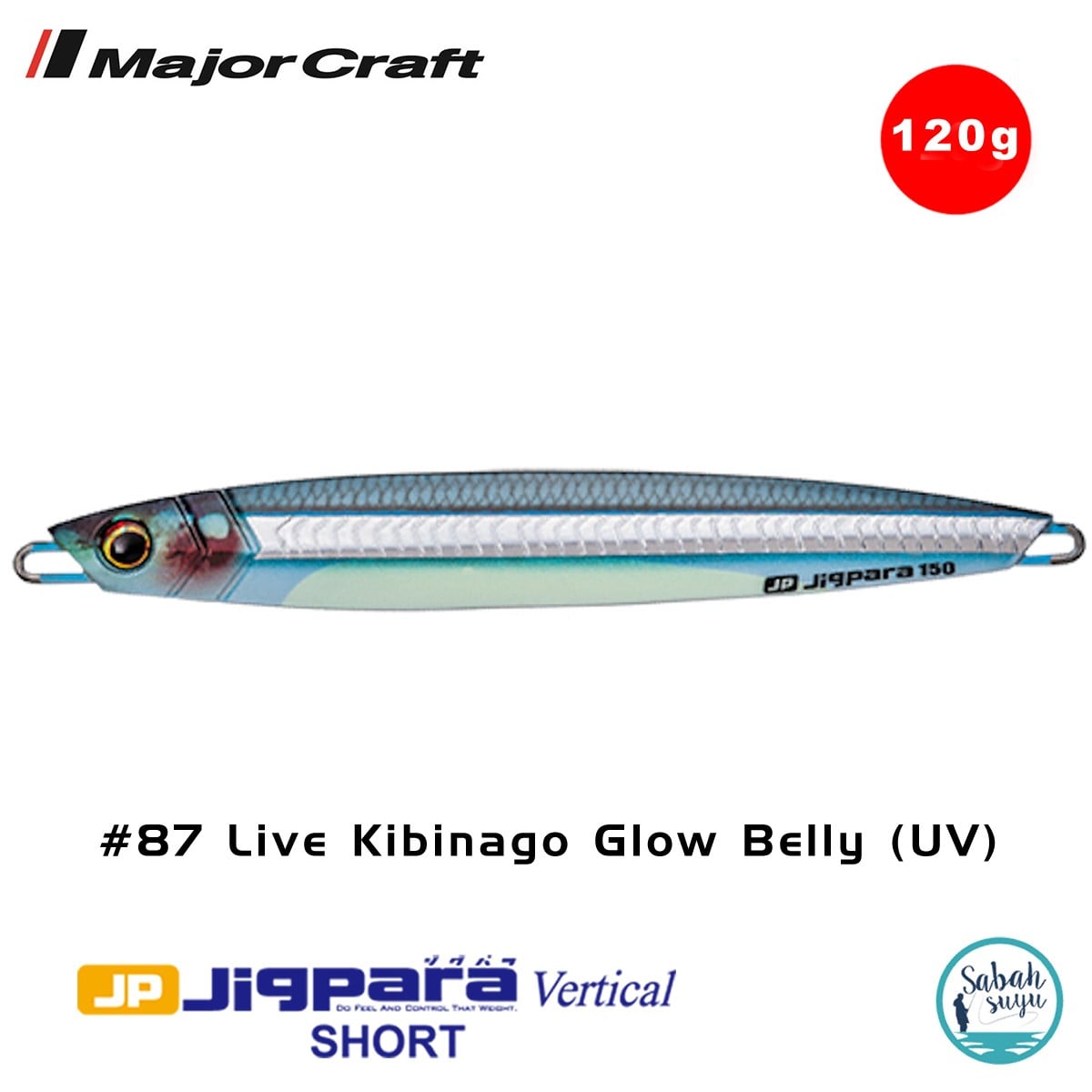 Major Craft Jigpara Vertical Short JPV-120gr 135mm #87 Live Hara Glow Kibinago (UV)