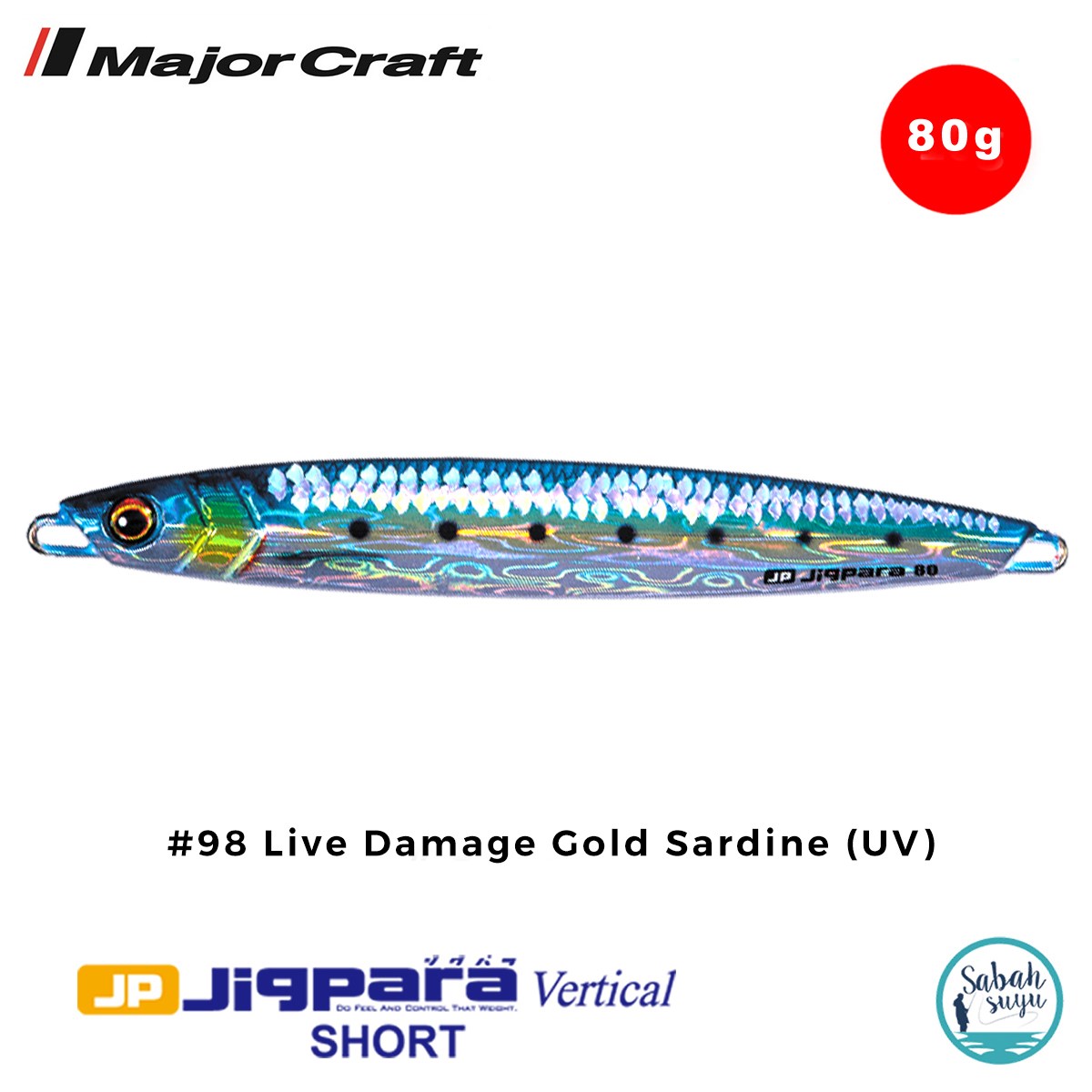 Major Craft Jigpara Vertical Short JPV-80gr 115mm #98 Live Damage Gold Sardine (UV)