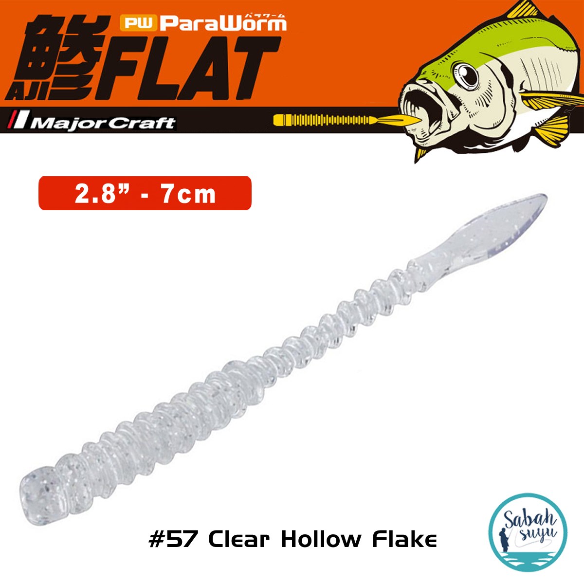 Major Craft Para Worm PW-AJIFLAT 2.8'' 7cm #57 Clear Hollow Flake