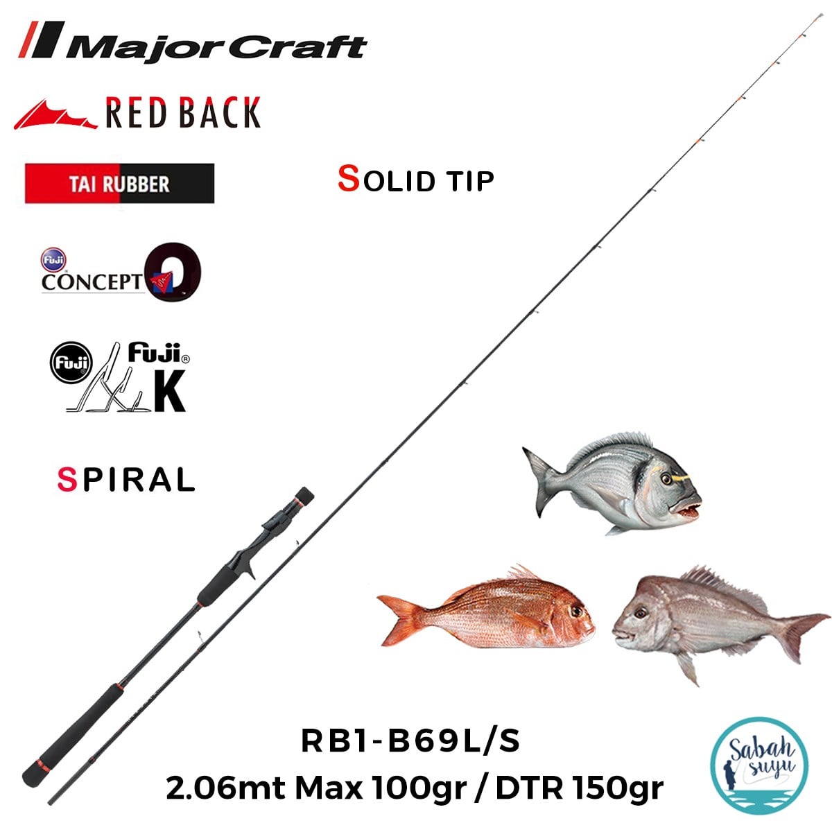 Major Craft Red Back 1G RB1-B69L/S Solid 2.06mt Max 100/150gr (S2P) Tetikli Tai Rubber Kamış