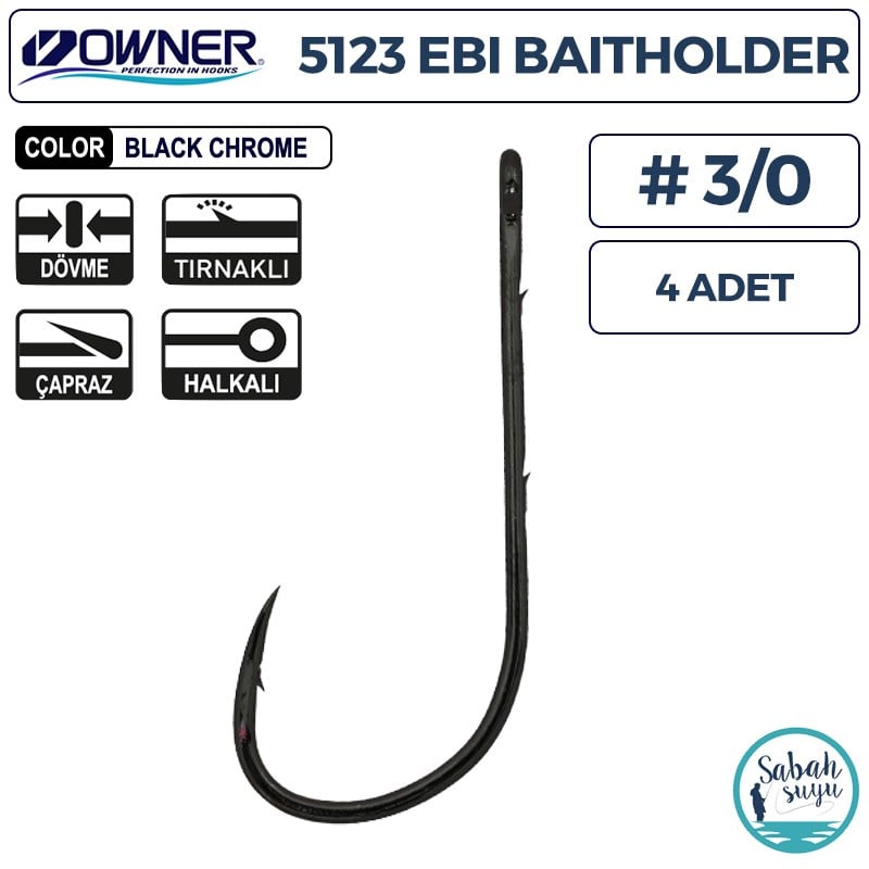 Owner 5123 Ebi Baitholder Tırnaklı Delikli İğne #3/0 (4 Adet) Siyah