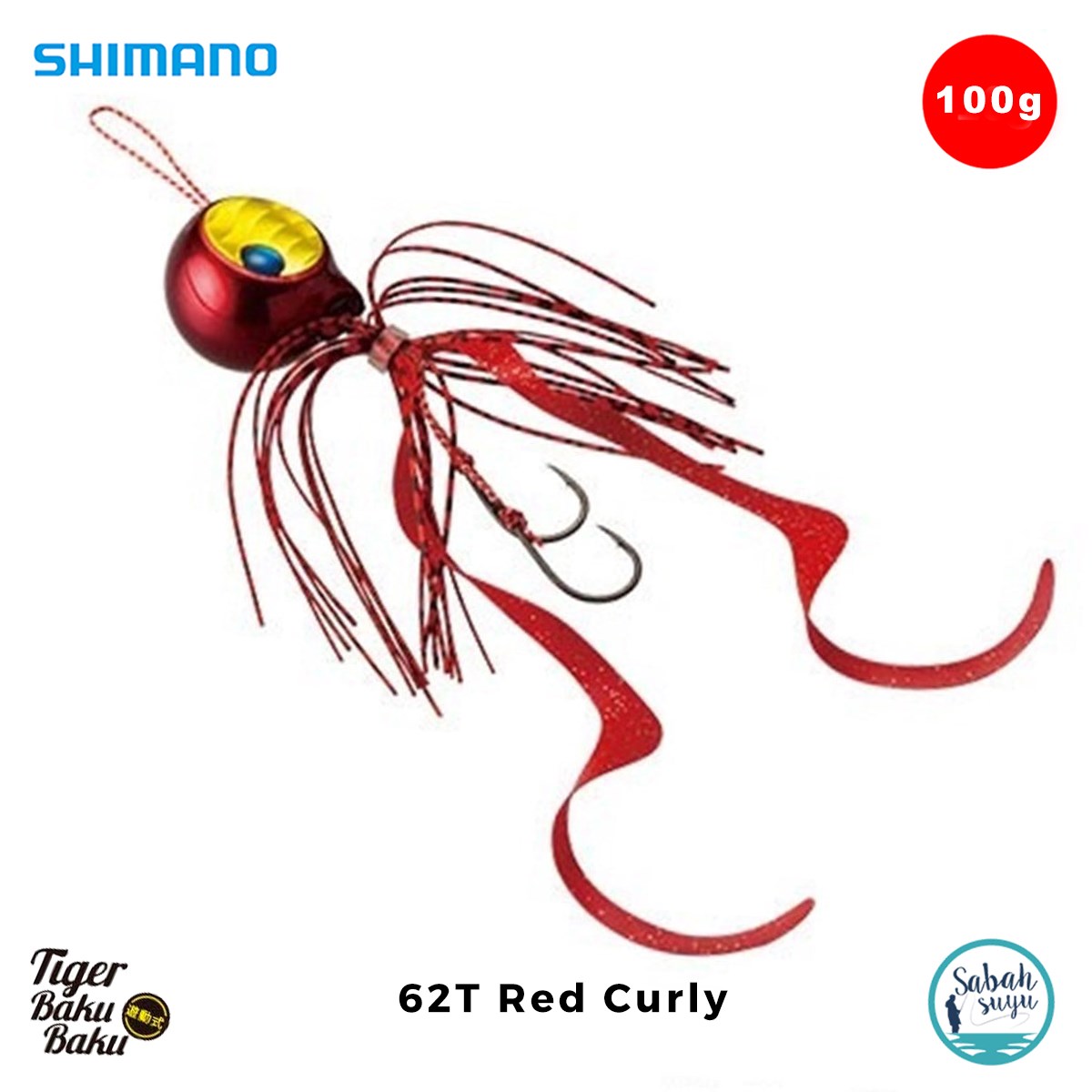 Shimano Engetsu Tiger Baku Baku Tai Rubber Jig 100gr 62T Red Curly