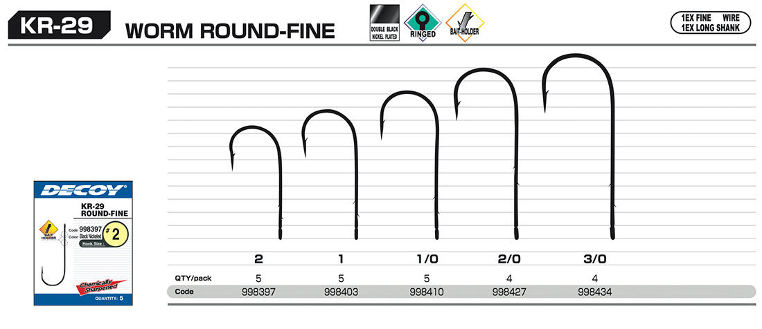 Decoy KR-29 Worm Round Fine Tırnaklı Delikli Olta İğnesi BN #2