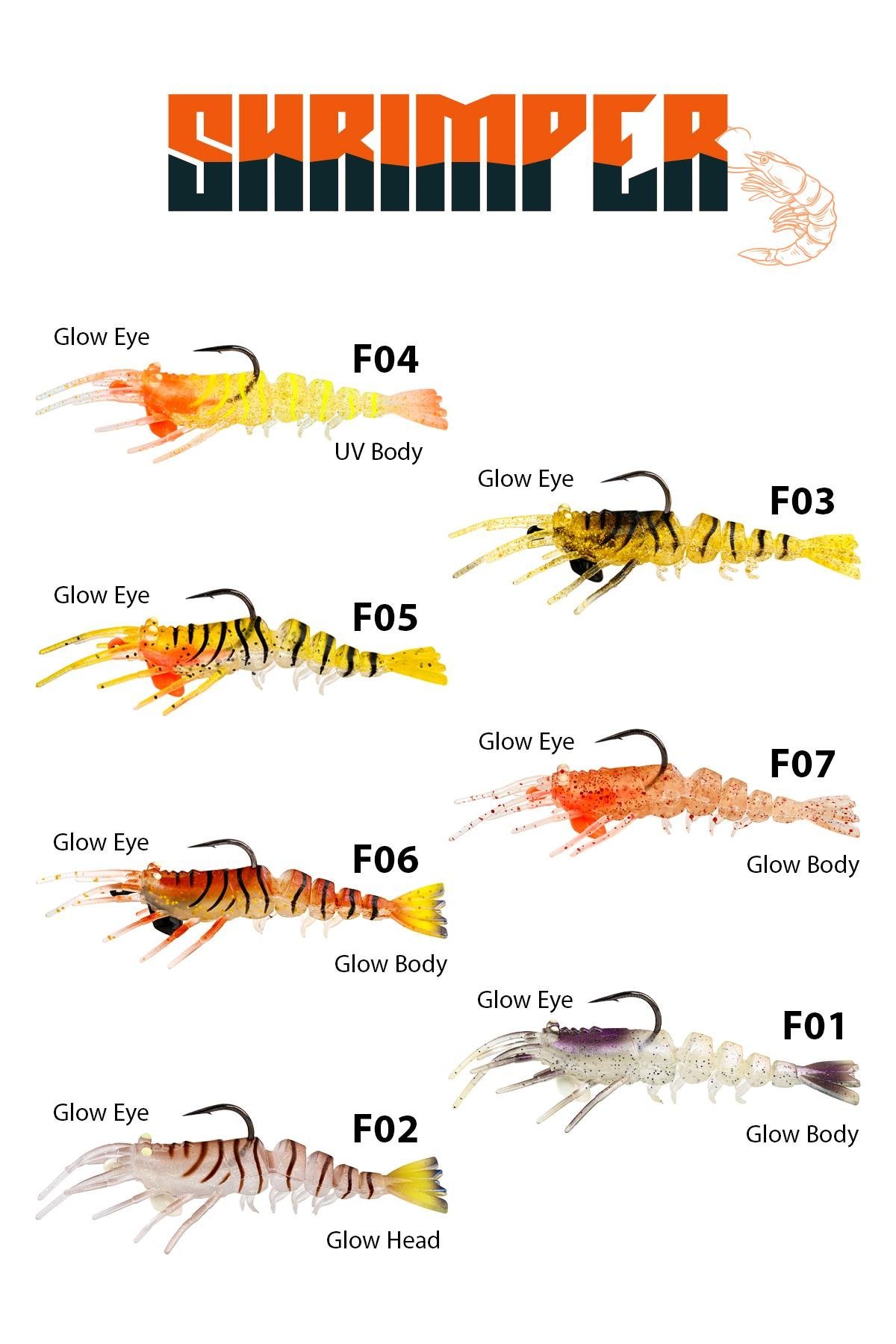 Fujin Shrimper 75 mm – gerçekçi silikon karides yem renk örnekleri