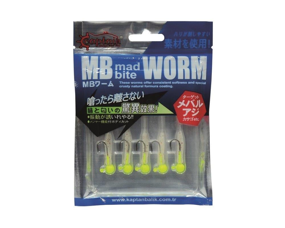 Captain 3521 Earthworm Jighead Silikon Set 4cm 5li Yellow