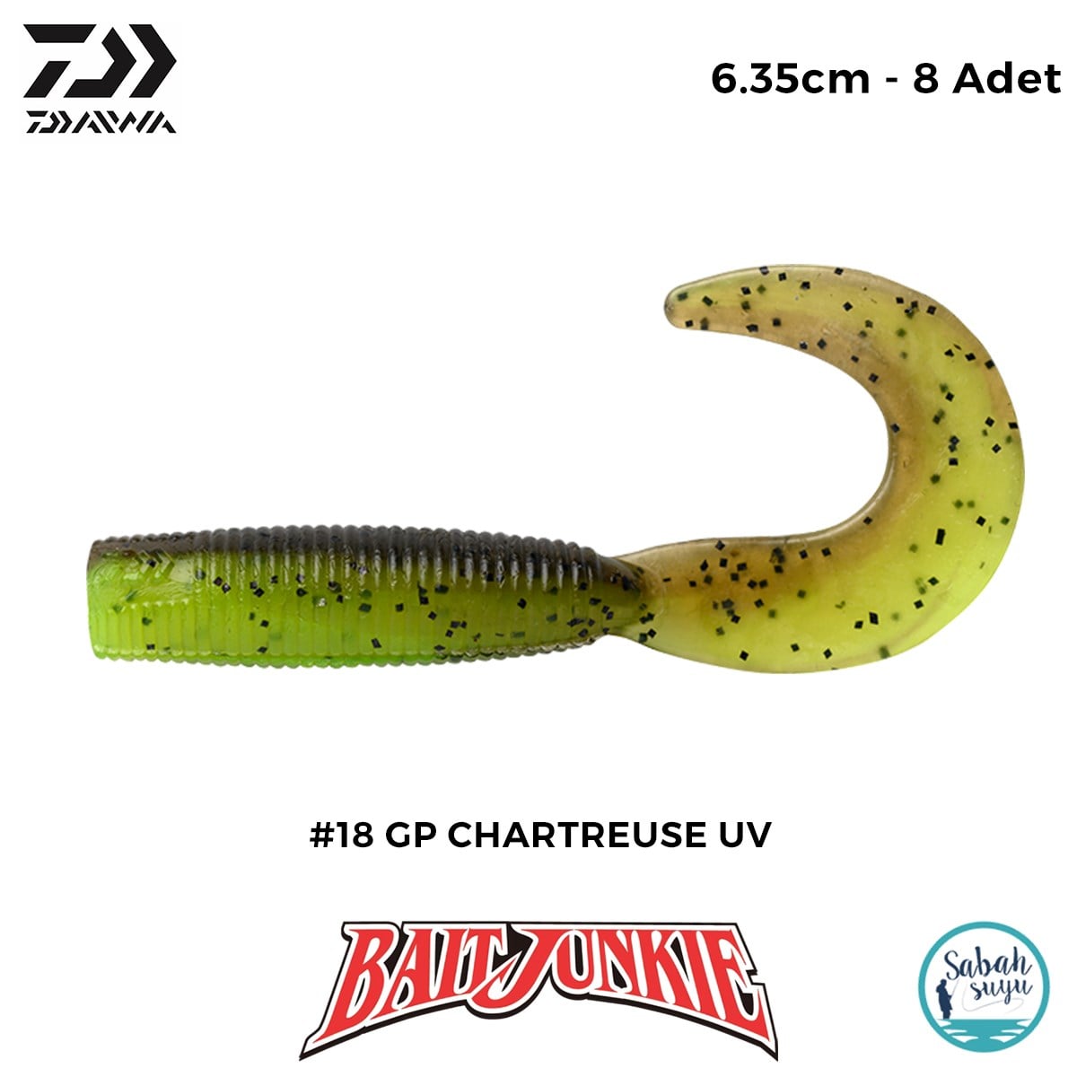 Daiwa Bait Junkie Grub 6.35cm #18 GP Chartreuse UV (8 Adet)
