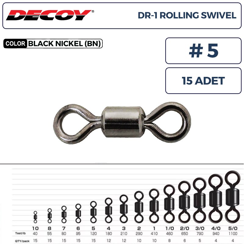 Decoy DR-1 Rolling Swivel Rulmanlı Fırdöndü #5 120lb (15 Adet)