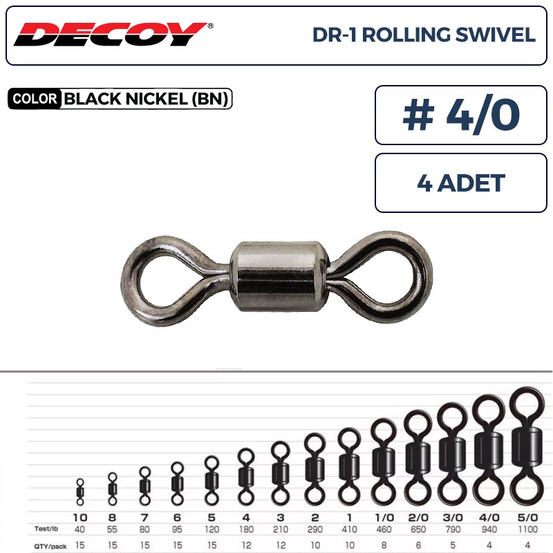 Decoy DR-1 Rolling Swivel Rulmanlı Fırdöndü #4/0 940lb (4 Adet)