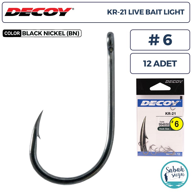 Decoy KR-21 Live Bait Light Delikli Olta İğnesi BN #6 (12 Adet)