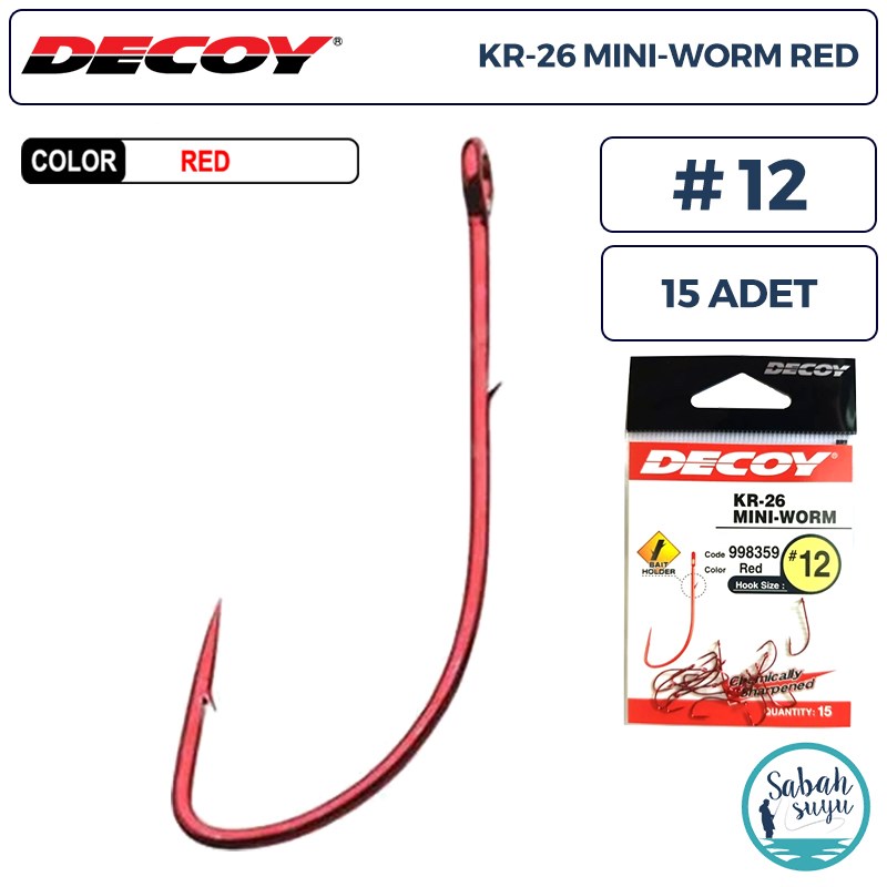 Decoy KR-26 Mini-Worm Tırnaklı Delikli Olta İğnesi Kırmızı #12 (15 Adet)