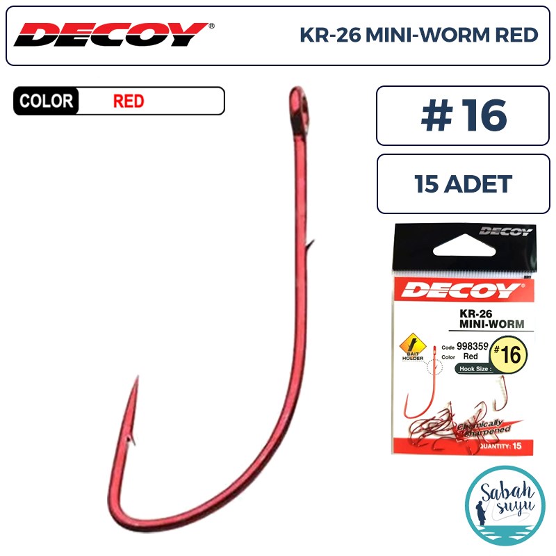 Decoy KR-26 Mini-Worm Tırnaklı Delikli Olta İğnesi Kırmızı #16 (15 Adet)