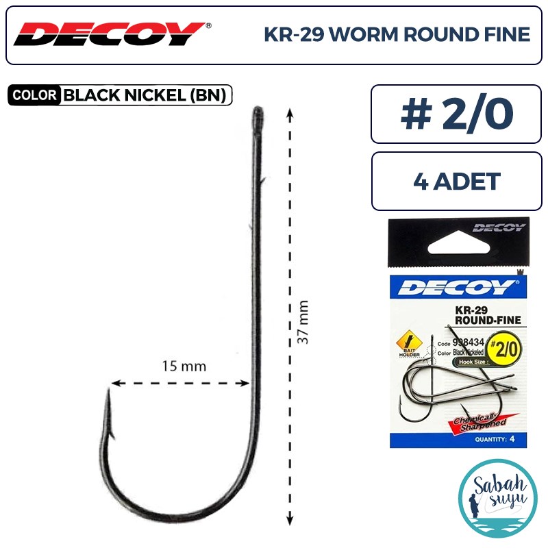 Decoy KR-29 Worm Round Fine Tırnaklı Delikli Olta İğnesi BN #2/0 (4 Adet)