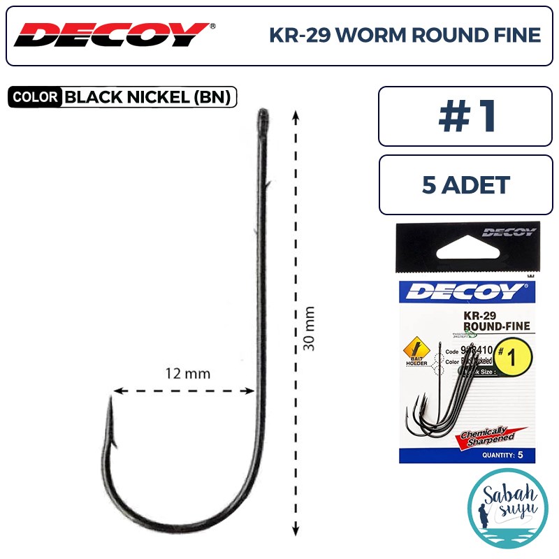 Decoy KR-29 Worm Round Fine Tırnaklı Delikli Olta İğnesi BN #1 (5 Adet)