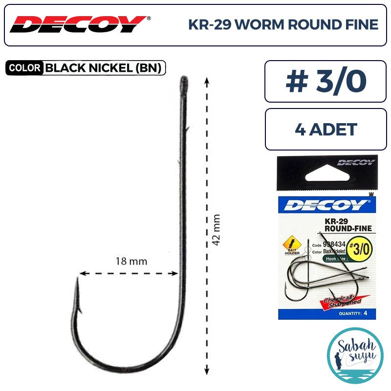 Decoy KR-29 Worm Round Fine Tırnaklı Delikli Olta İğnesi BN #3/0 (4 Adet)